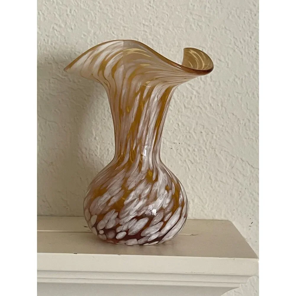 Vintage Handmade Vase Glass Hand Blown Rainbow Art Glass MCM (Murano Style)